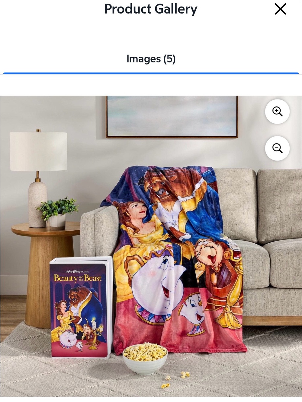Disney Beauty and the Beast Plush Throw Blanket - Blue, Yellow, Red, Pink